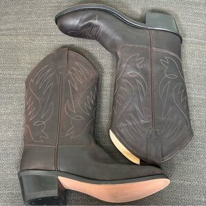 Old West Cowboy Western Boots-Dark Brown-Leather-Women Size 7/Youth Size 5.5